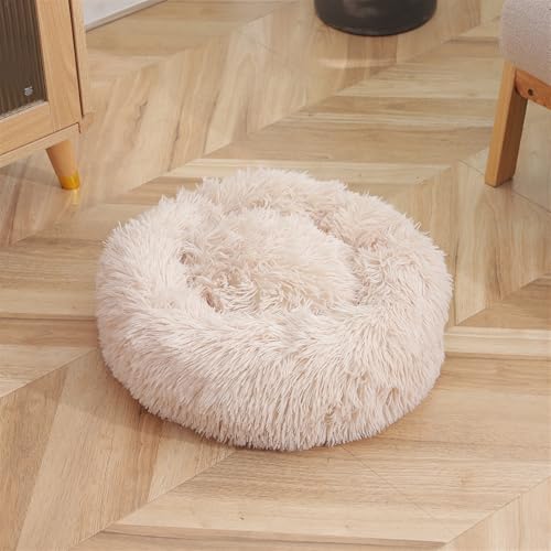 GIBZ Hundebett Rund Flauschig Einfarbig Winter Warm Katzenbett rutschfest Waschbar Haustierbett für Klein Mittelgroß und Groß Beige 100cm von GIBZ