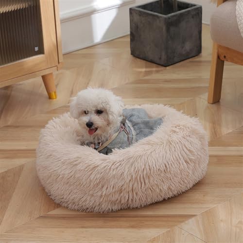 GIBZ Hundebett Rund Flauschig Einfarbig Winter Warm Katzenbett rutschfest Waschbar Haustierbett für Klein Mittelgroß und Groß Braun 60cm von GIBZ