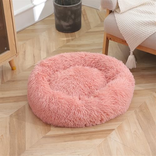 GIBZ Hundebett Rund Flauschig Einfarbig Winter Warm Katzenbett rutschfest Waschbar Haustierbett für Klein Mittelgroß und Groß Dunkel Rosa 100cm von GIBZ