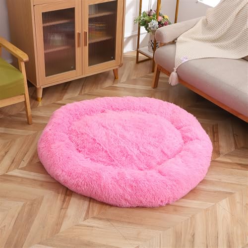 GIBZ Hundebett Rund Flauschig Einfarbig Winter Warm Katzenbett rutschfest Waschbar Haustierbett für Klein Mittelgroß und Groß Rosa 40cm von GIBZ