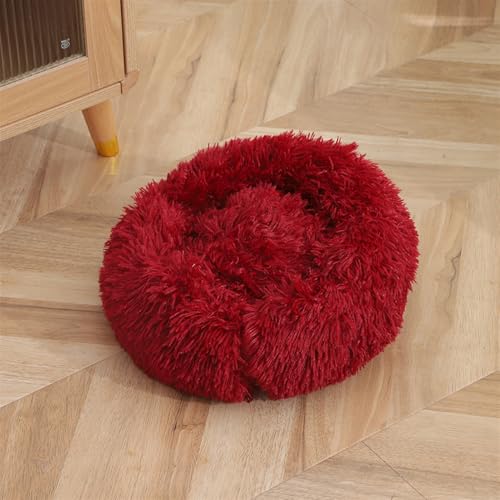 GIBZ Hundebett Rund Flauschig Einfarbig Winter Warm Katzenbett rutschfest Waschbar Haustierbett für Klein Mittelgroß und Groß Rot 40cm von GIBZ