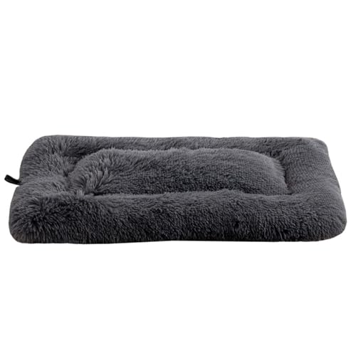 GIBZ Hundebett für Käfig Einfarbig Flauschig Weich Rechteckig Nicht Abnehmbar Katzenbett rutschfest Haustierbett für Klein Mittelgroß und Groß Dunkel Grau 60x40x7cm von GIBZ