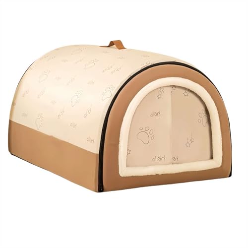 GIBZ Hundehausbett für Kleine Hunde Winter Warm Abnehmbare Katzenbett mit Türvorhang Rutschfestes Haustierbett für Mittelgroße und Große Hunde Dunkel Braun 75x50x50cm von GIBZ