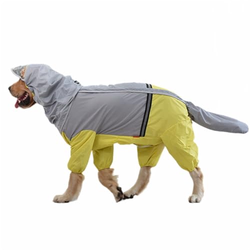 GIBZ Hunderegenmantel mit Beinen und Kapuze, wasserdichte Reflektierende Regenjacke, Mittelgroße Große Hunde Hunde Regenmantel, Gelb, 4XL von GIBZ