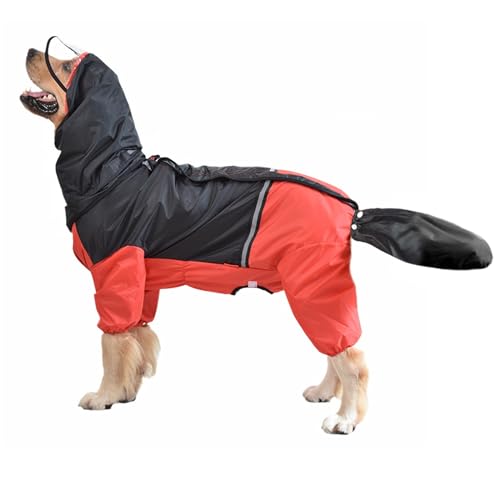 GIBZ Hunderegenmantel mit Beinen und Kapuze, wasserdichte Reflektierende Regenjacke, Mittelgroße Große Hunde Hunde Regenmantel, Rot, 4XL von GIBZ