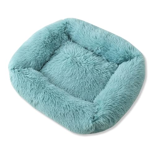 GIBZ Katzenbett Warm Einfarbig Winter Rechteckig Flauschig Hundebett Waschbar rutschfest Haustierbett für Klein Mittelgroß und Groß Blau 110x90x18cm von GIBZ