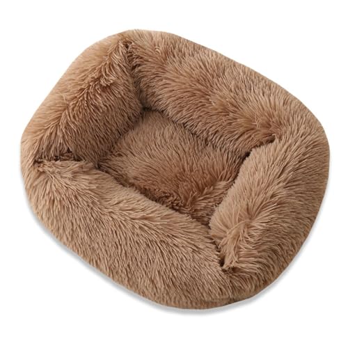 GIBZ Katzenbett Warm Einfarbig Winter Rechteckig Flauschig Hundebett Waschbar rutschfest Haustierbett für Klein Mittelgroß und Groß Braun 55x45x20cm von GIBZ