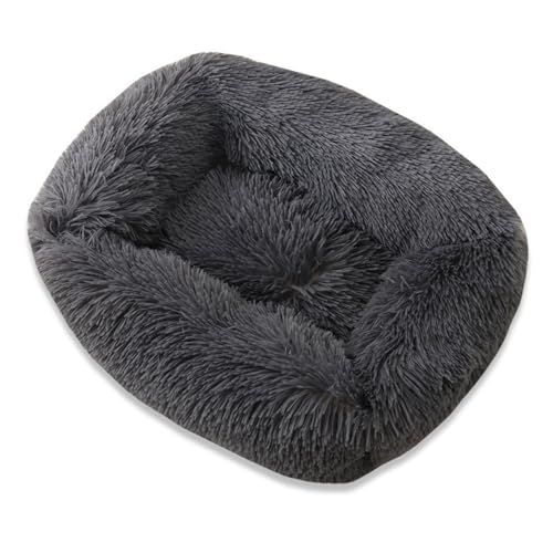 GIBZ Katzenbett Warm Einfarbig Winter Rechteckig Flauschig Hundebett Waschbar rutschfest Haustierbett für Klein Mittelgroß und Groß Dunkel Grau 110x90x18cm von GIBZ