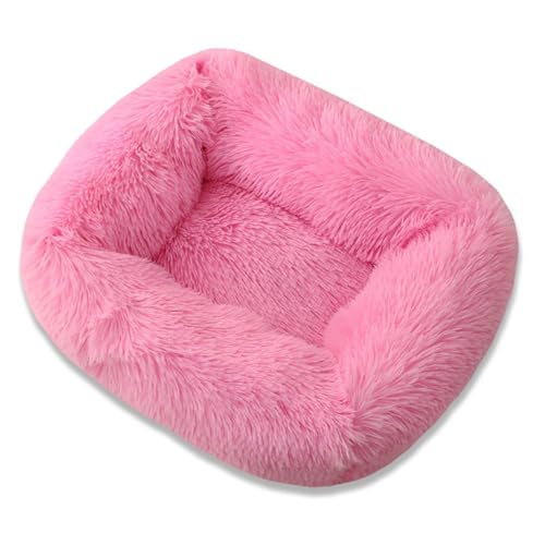 GIBZ Katzenbett Warm Einfarbig Winter Rechteckig Flauschig Hundebett Waschbar rutschfest Haustierbett für Klein Mittelgroß und Groß Dunkel Rosa 80x65x18cm von GIBZ