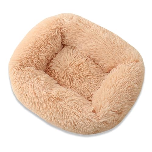 GIBZ Katzenbett Warm Einfarbig Winter Rechteckig Flauschig Hundebett Waschbar rutschfest Haustierbett für Klein Mittelgroß und Groß Hellrosa 55x45x20cm von GIBZ