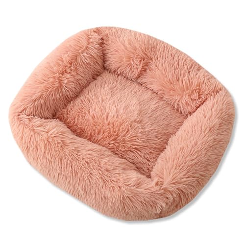 GIBZ Katzenbett Warm Einfarbig Winter Rechteckig Flauschig Hundebett Waschbar rutschfest Haustierbett für Klein Mittelgroß und Groß Rosa 55x45x20cm von GIBZ