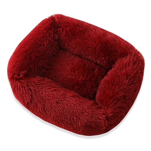 GIBZ Katzenbett Warm Einfarbig Winter Rechteckig Flauschig Hundebett Waschbar rutschfest Haustierbett für Klein Mittelgroß und Groß Rot 110x90x18cm von GIBZ