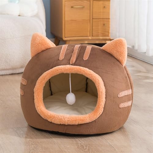 GIBZ Katzenbett Waschbares Katzenhaus Kuschelhöhle 2-In-1-Haustierzelt für Kleine und Mittelgroße Braun 35x35x30cm von GIBZ