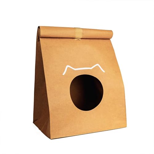 GIBZ Kraftpapier Katzenbett für Indoor Versteck Leicht und Waschbar Katzennest Niedliches Design Haustierhaus, Khaki von GIBZ