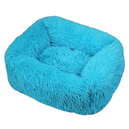 GIBZ Quadratisches Flauschig Hundebett, Warmer Katzennest, Plüsch Nest aus Kunstfell, für Kleine, Mittelgroße und Große Hunde und Katzen, Blau, M(66x55cm) von GIBZ