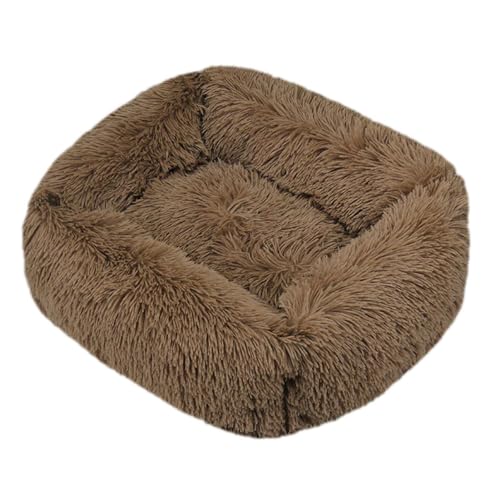 GIBZ Quadratisches Flauschig Hundebett, Warmer Katzennest, Plüsch Nest aus Kunstfell, für Kleine, Mittelgroße und Große Hunde und Katzen, Khaki, M(66x55cm) von GIBZ