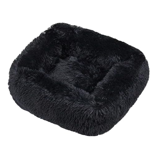 GIBZ Quadratisches Flauschig Hundebett, Warmer Katzennest, Plüsch Nest aus Kunstfell, für Kleine, Mittelgroße und Große Hunde und Katzen, Schwarz, M(66x55cm) von GIBZ