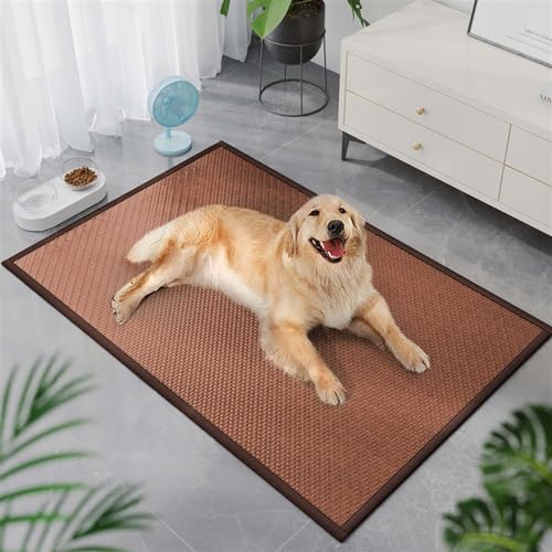 GIBZ Rattan Weberei Hundematte für den Sommer Kausichere und Atmungsaktive Hundebett rutschfeste Katzenunterlage, Braun, 50x50cm von GIBZ