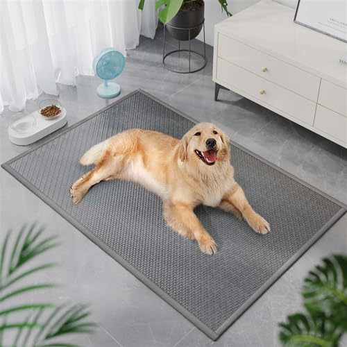 GIBZ Rattan Weberei Hundematte für den Sommer Kausichere und Atmungsaktive Hundebett rutschfeste Katzenunterlage, Grau, 55x55cm von GIBZ