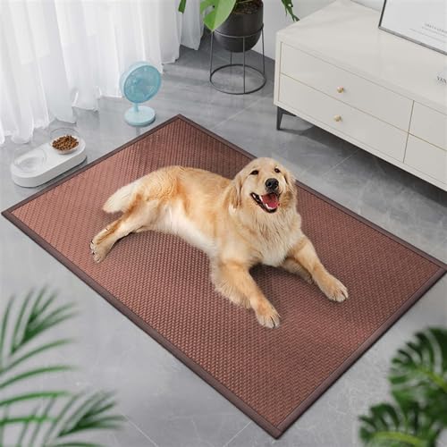 GIBZ Rattan Weberei Hundematte für den Sommer Kausichere und Atmungsaktive Hundebett rutschfeste Katzenunterlage, Kaffee, 55x55cm von GIBZ