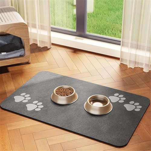 GIBZ Saugfähige Futtermatte für Hunde, rutschfeste Einfarbige Hund Matte, Schnell Trocknendes Napfunterlage für Wassernäpfe, Dunkelgrau, 40x120cm von GIBZ