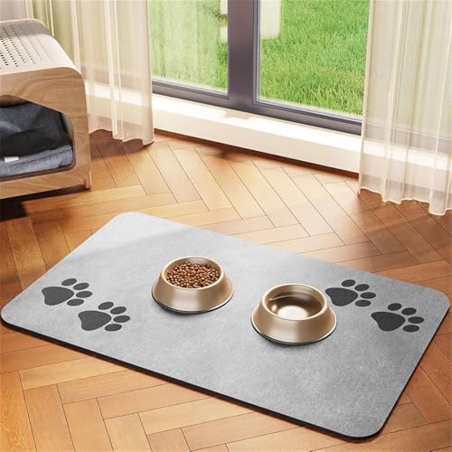 GIBZ Saugfähige Futtermatte für Hunde, rutschfeste Einfarbige Hund Matte, Schnell Trocknendes Napfunterlage für Wassernäpfe, Grau, 40x120cm von GIBZ