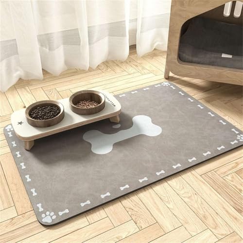 GIBZ Saugfähige Futtermatte für Hunde, rutschfeste und Weiche Hund Matte, Schnell Trocknendes Napfunterlage für Wasserspender, Grau, 50x80cm von GIBZ