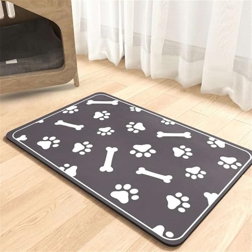 GIBZ Saugfähige Futtermatte für Hunde für Wasserspender, rutschfeste Hund Matte mit Muster, Schnell Trocknendes Napfunterlage, Dunkelgrau, 60x90cm von GIBZ