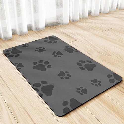 GIBZ Super Saugfähige Napfunterlage für Hund Katzen, Kieselgur Antirutsch Futtermatte, mit Pfoten Motiv, Haustier Fütterung Matte, 35x50cm von GIBZ