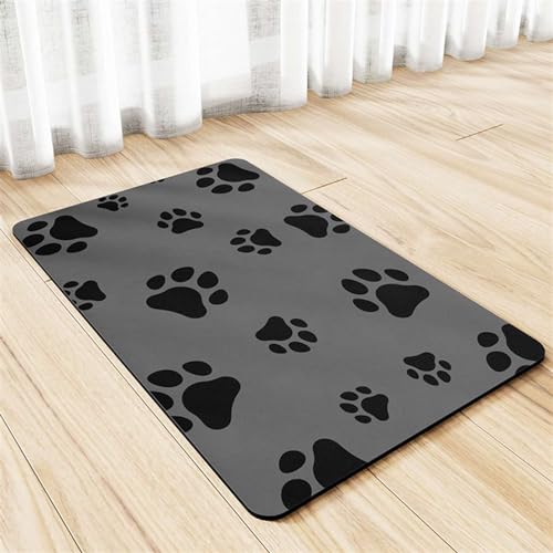 GIBZ Super Saugfähige Napfunterlage für Hund Katzen, Kieselgur Antirutsch Futtermatte, mit Pfoten Motiv, Haustier Fütterung Matte, 35x50cm von GIBZ