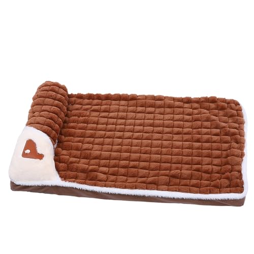 GIBZ Warmes Hundebett für den Winter Rechteck mit Kissen Schwammpolster Kaninchenfell Abnehmbar Waschbar rutschfeste Haustierbetten Braun 50x35cm von GIBZ