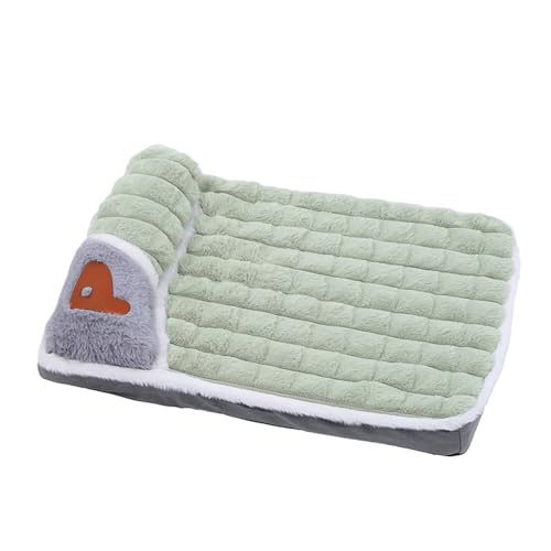 GIBZ Warmes Hundebett für den Winter Rechteck mit Kissen Schwammpolster Kaninchenfell Abnehmbar Waschbar rutschfeste Haustierbetten Grün 50x35cm von GIBZ