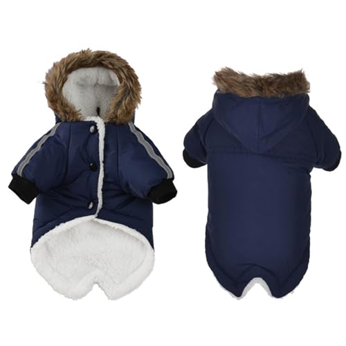 GIBZ Wasserdicht Winter Hundemantel mit Geschirr Loch Winddicht Warme Jacke mit Kapuze für Kleine Hunde Fleece HundeJacke Blau von GIBZ