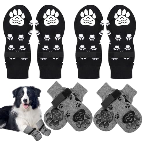 4 Paar Indoor Anti-Rutsch Socken für Hunde,Antirutschsocken Hund Mit Klettverschluss für Drinnen,Pfotenschutz Haftsocken für Hunde im Innenbereich im Freien von GIEEU