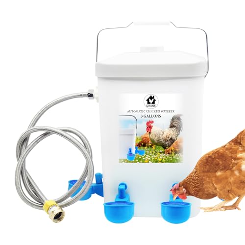 GIFANK Automatischer Hühnertränke Float Controlled 3 Gallonen Geflügel Waterer Dispenser mit Schlauchaufsatz und 1/2 Zoll PVC-Rohr, Geflügel Automatisches Trinkzubehör für Küken, Ente, Gans, Truthahn von GIFANK