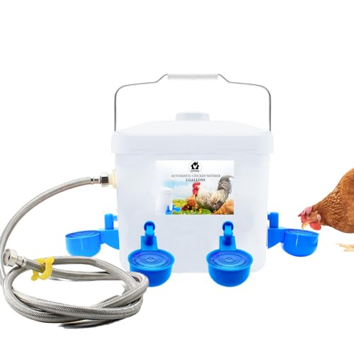 GIFANK Automatischer Hühnertränker, schwimmergesteuert, 2 Gallonen Hühnerwasserspender mit Schlauchaufsatz Geflügel, automatisches Trinksystem für Küken, Ente, Gans, Truthahn von GIFANK