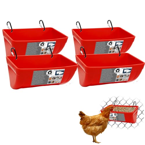 GIFANK Futtertrog für Hühner, mit Clips, zum Aufhängen, für Ziegen, Enten, Schafe, Ferkel, Pferde, Huhn, Hirsch, Gans, Schwein, Geflügel, Futterbehälter für Vieh, Rot, 4 Stück von GIFANK