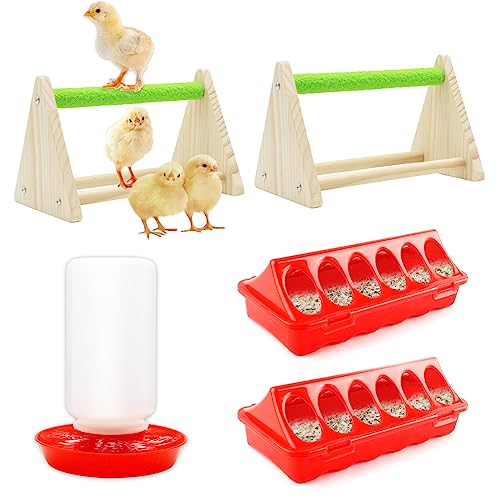 GIFANK Kükenfutterspender und Bewässerungsgerät Kit mit Kükenstange, 1L Kükenbewässerung, Flip Top Geflügelfutterspender, Baby Huhn Supplies für Baby Küken, Ente und Wachteln von GIFANK