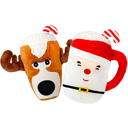 GIFTABLE WORLD Urlaub Plüsch Haustier Spielzeug Spaß für Weihnachten Designs mit Quietscher Hund Kauspielzeug (16,5 cm Weihnachtsmann & Rentier Tassen 2 Stück) von Giftable World