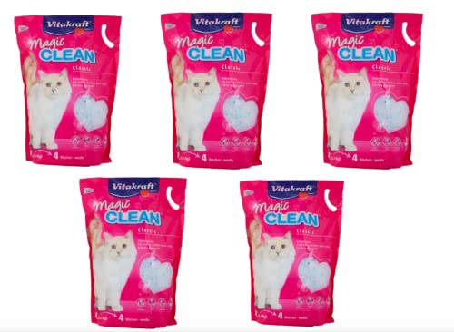 Vitakraft Magic Clean Silikon-Katzenstreu, länger als normal, geruchs- und antibakteriell, 5 l, 2,2 kg (5 x 5 l) von GIGLIO NERO