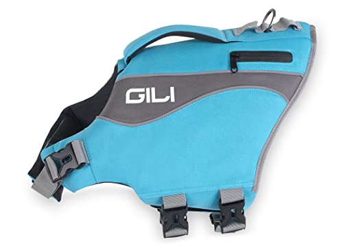 GILI Ripstop Hundeschwimmweste Schwimmgerät mit Rettungsgriff & Tasche, verstellbare Schwimmweste, hohe Auftriebshilfe für Anfänger und erfahrene Hunde (XX-Large, Blau) von GILI