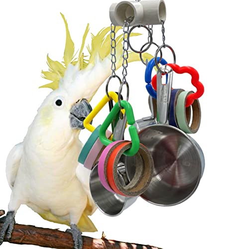 GILYGI Pullable Parrots Pots and Bagel Toys, Bird Stainless Steel Cup and Cardboard Ring Toys for Medium and Large Parrot Amazons Mini Macaws African Greys Cockatoos Eclectus Guaker von GILYGI