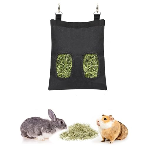 GIMIRO Heufuttersack Hängende Nylontasche Fütterung Kaninchen Kleintier Feeder Halter (Black - 2 Windows) von GIMIRO