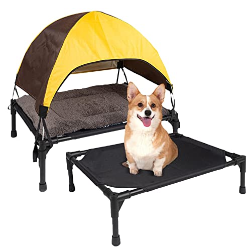 Erhöhtes Hundebett, Haustierbett mit Sonnensegel, Hundeliege Garten Katzenliege Katzenbett, Hundebett Betten Baldachin Zelt Camping,für Indoor & Outdoor von GIMOCOOL