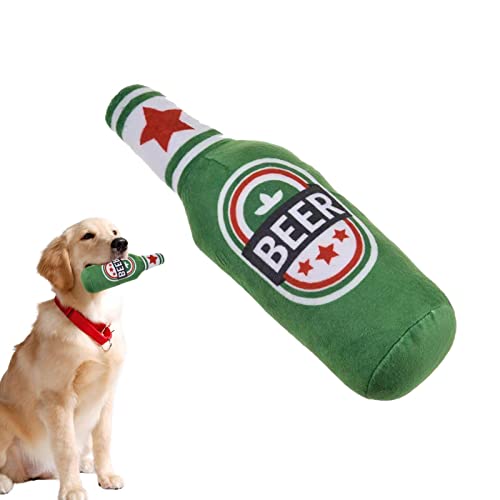 GIMOCOOL Quietschendes Hundespielzeug, Weiches Bierflaschen Plüsch Hundespielzeug Quietschspielzeug Kauspielzeug, Niedliches Zähne Hund Kauspielzeug für Kleine Mittlere Große Hunde von GIMOCOOL