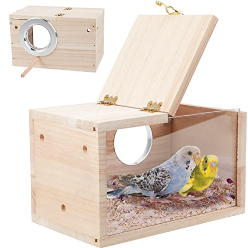 GINDOOR Sittiche Nistkasten Transparent Vogelhaus für Käfig Naturholz Zuchtkasten für Papageien Sittiche Nymphensittiche Wellensittiche und andere kleine Vögel von GINDOOR