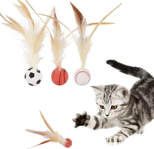 GINGER TECH Hüpfball für Katzen mit Feder, federnder Schwanz, Katzenspielzeug für Indoor-Katzen, interaktives Katzenspielzeug, weiches Kätzchen-Spielzeug, 3 Stück von GINGER TECH