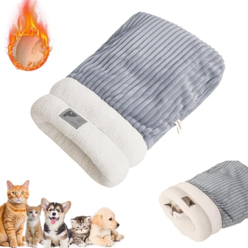 Katzen-Winterschlafsack, Katzenschlafsack für Innenkatzen und kleine Hunde, weicher Plüsch, großer Katzensack, super warmes Katzenbett, 360°-Wickelung, bequemer Haustier-Kuschelsack (Grau, L (für < 10 von GINGER TECH