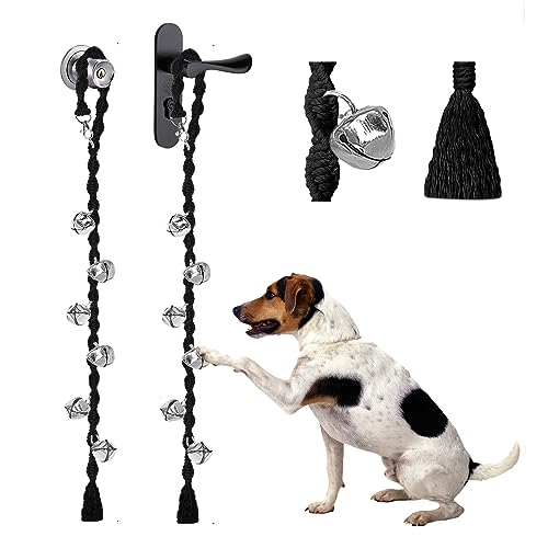 GINIDEAR Hundeglocken zum Hinausgehen & Welpentöpfchentraining, verstellbare Hundetürklingel Ring to Go Töpfchen, handgefertigt mit Premium-Garn, gedrehter Stil, Schwarz, 2 Stück von GINIDEAR