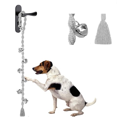 GINIDEAR Hundeglocken zum Hinausgehen & Welpentöpfchentraining, verstellbare Hundetürklingel Ring to Go Töpfchen, handgefertigt mit Premium-Garn, gedrehter Stil, Hellgrau von GINIDEAR